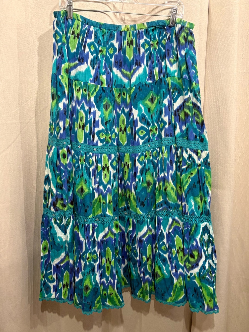 Notations Teal and Lime Tiered Cotton Skirt